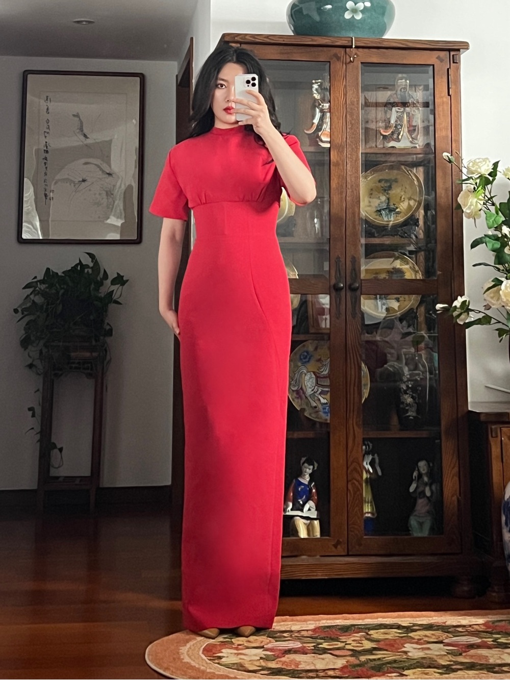 Rachel Gilbert Dover Short Sleeve Column Red Floor Length Gown AU1/US4 NWT